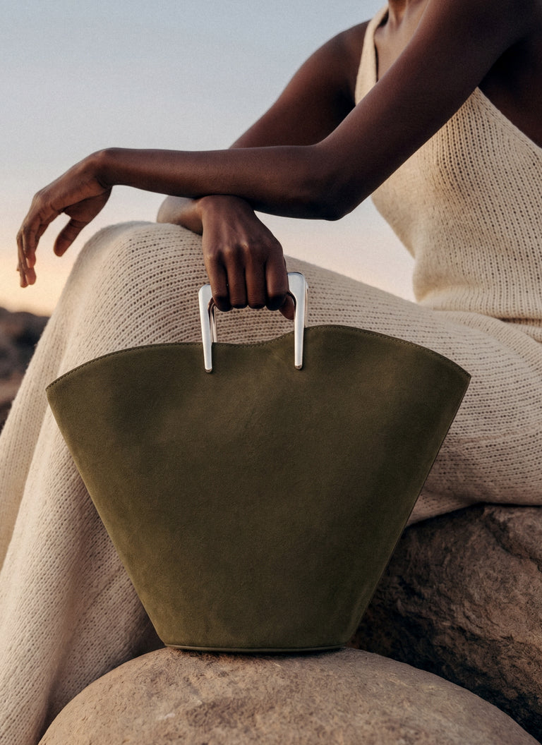 Calla Tote Suede Bag - Khaki