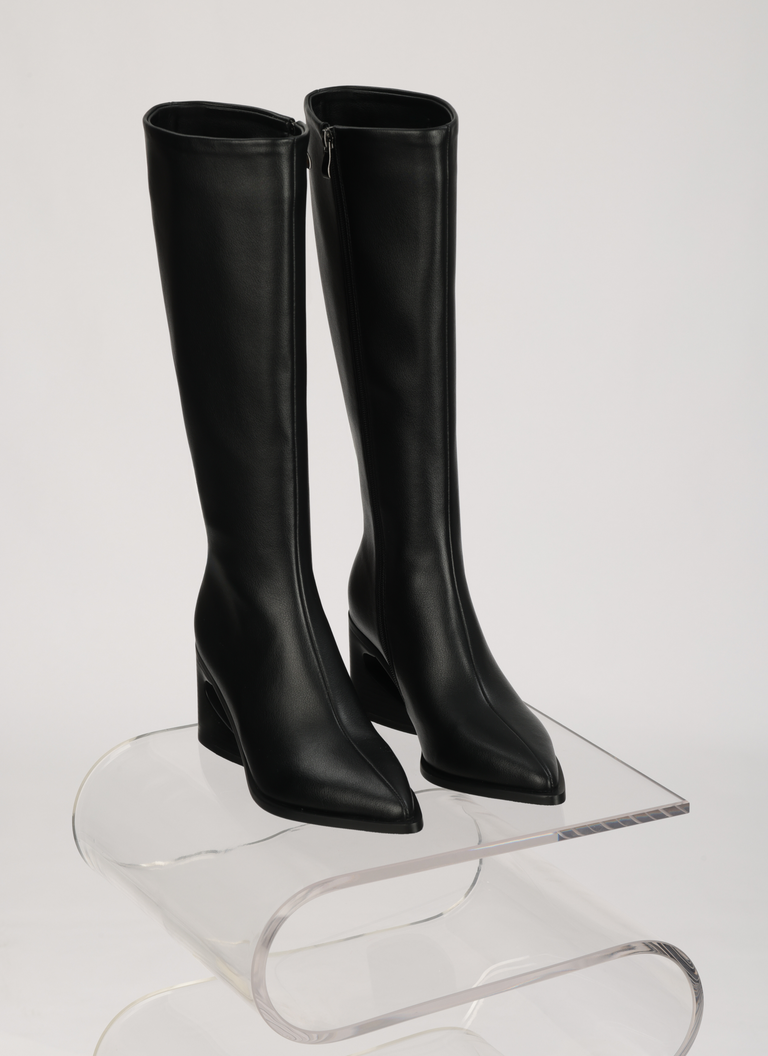 tall black dress boots Amazon.com | Easyfox Knee High Black Boots for Women Black Tall Boots Chunky Heeled Knee High Leather Pointed Toe Fall Boot Side Zipper Chunky Boot Size 6
