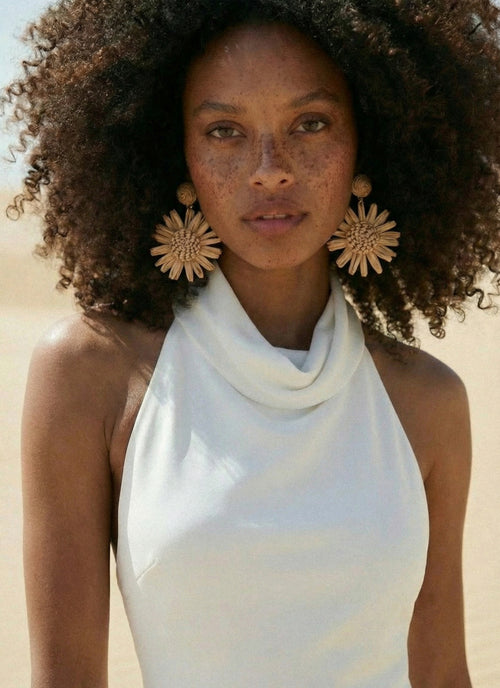 Daisy Earrings - Raffia